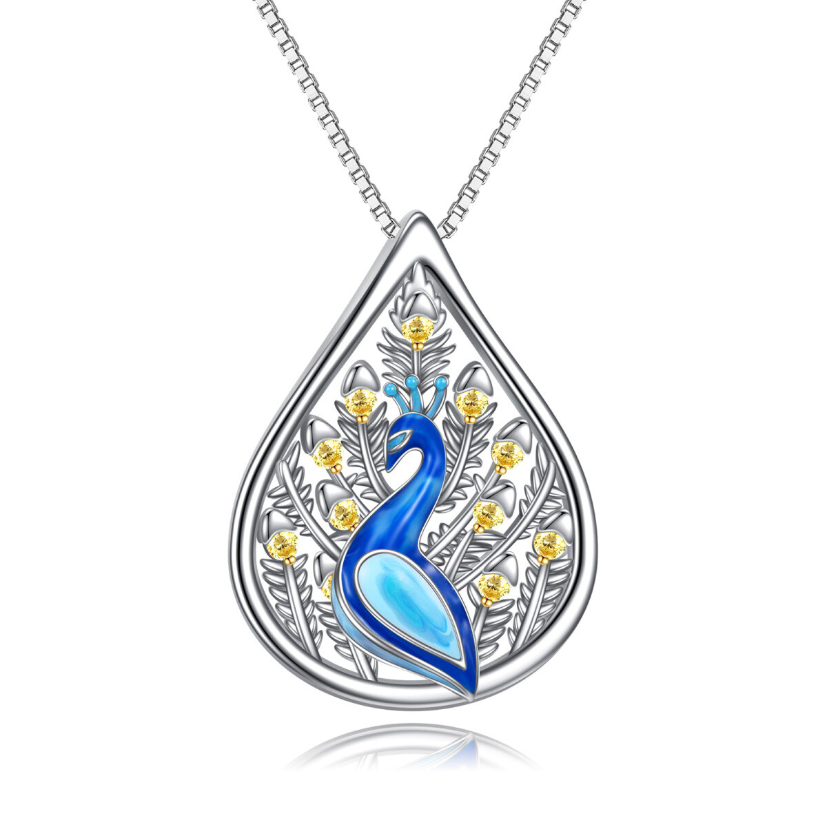 Sterling Silver Zircon Peacock Pendant Necklace-1