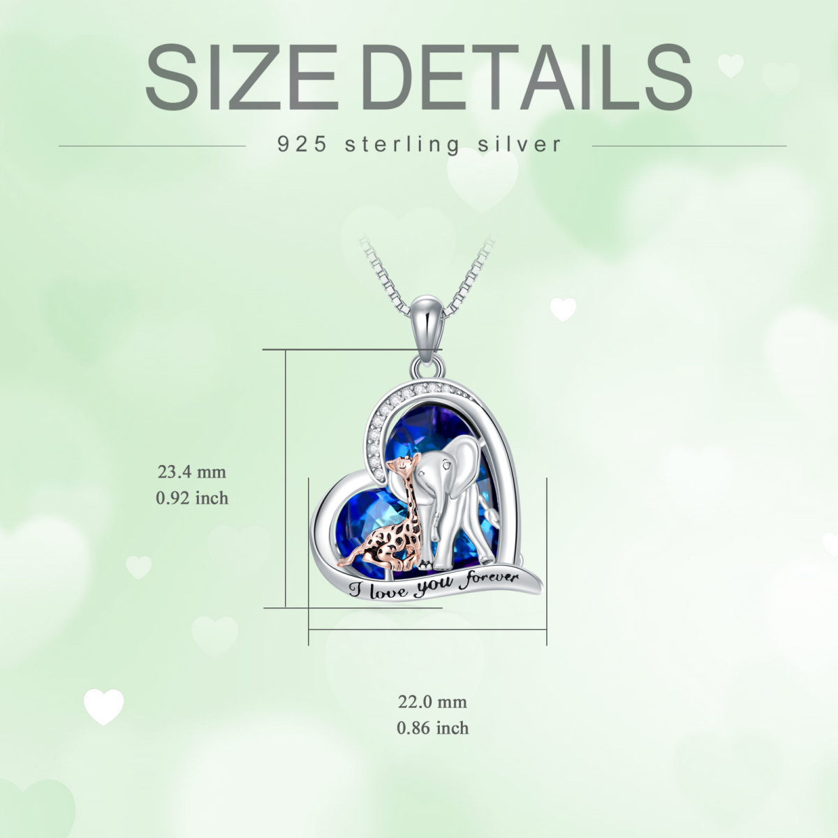 Sterling Silver Circular Shaped & Heart Shaped Crystal & Cubic Zirconia Elephant & Giraffe & Heart Pendant Necklace-6