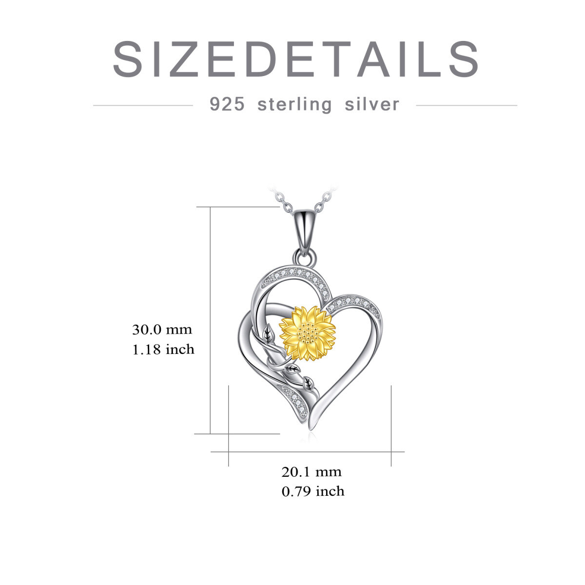 Sterling Silver Two-tone Circular Shaped Diamond Sunflower & Heart Pendant Necklace-5