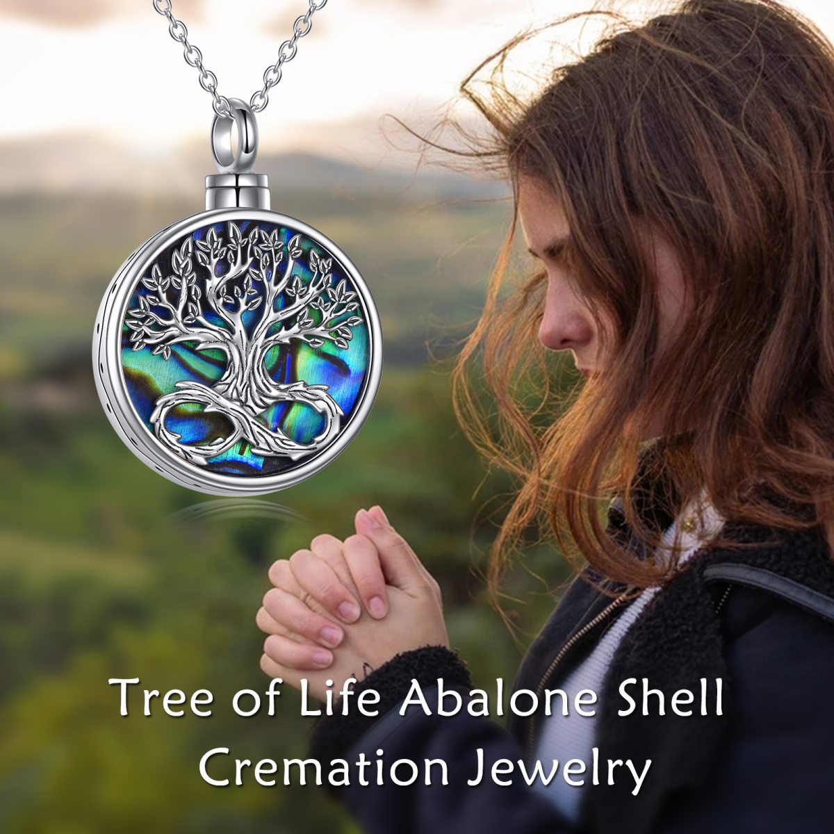 Collar de plata de ley Abalone Shellfish Tree Of Life & Infinity Symbol Urn para cenizas-6