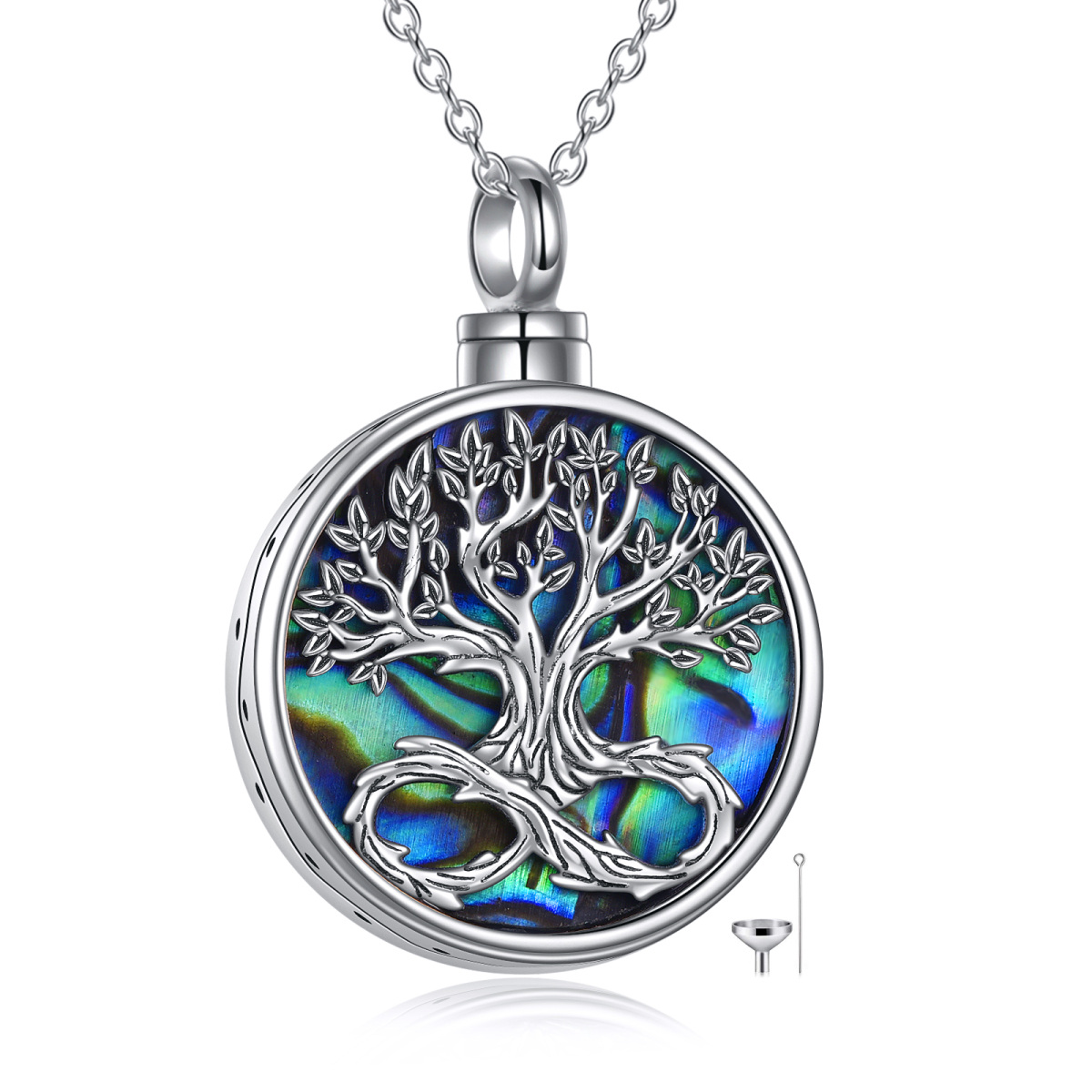 Collar de plata de ley Abalone Shellfish Tree Of Life & Infinity Symbol Urn para cenizas-1