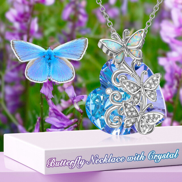 Amante coração borboleta colares de cristal para mulheres joias de prata esterlina-6