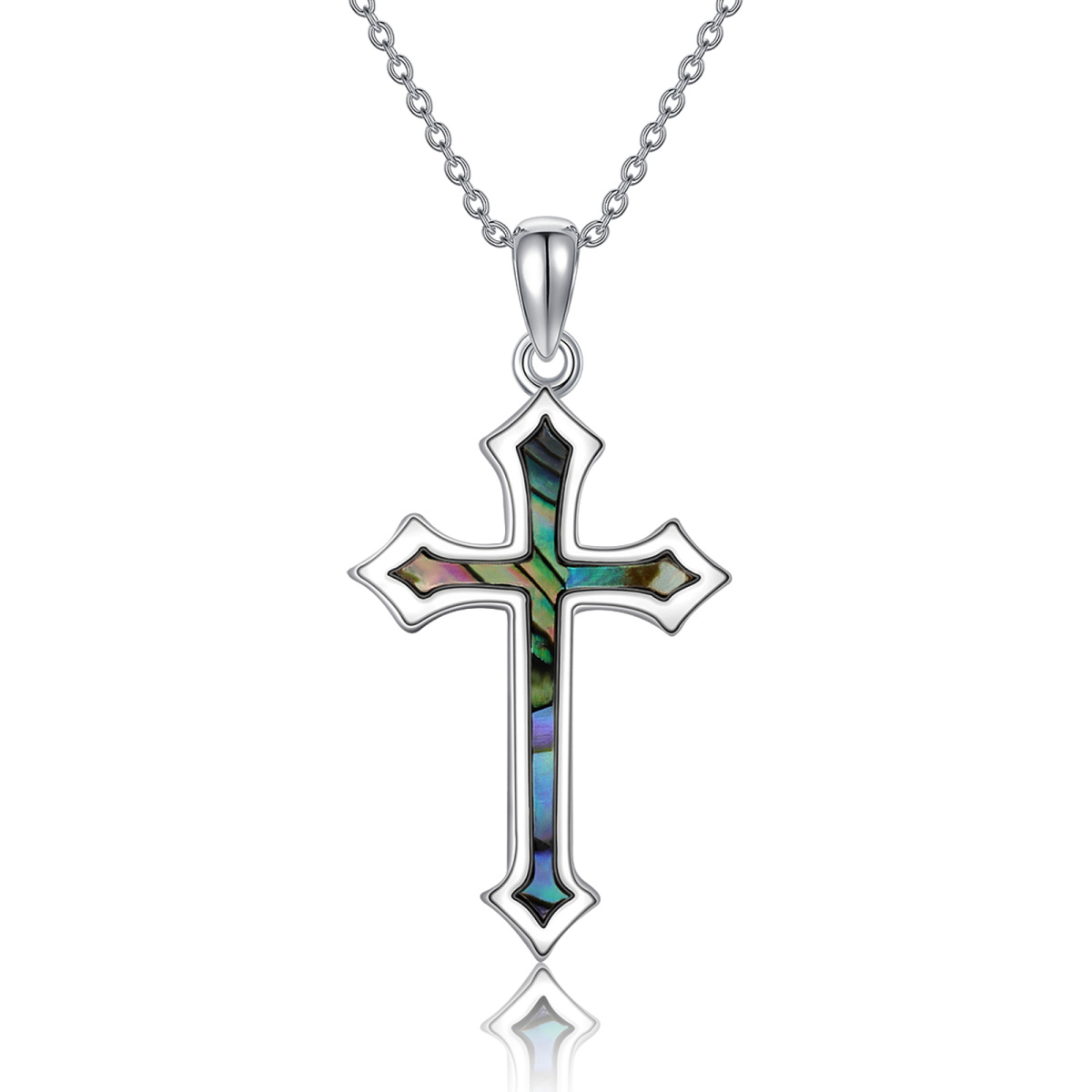 Sterling Silver Abalone Shellfish Cross Pendant Necklace-1