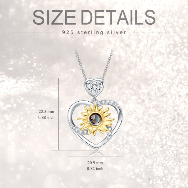 Sterling Silver Two-tone Heart Moissanite Sunflower Pendant Necklace-3