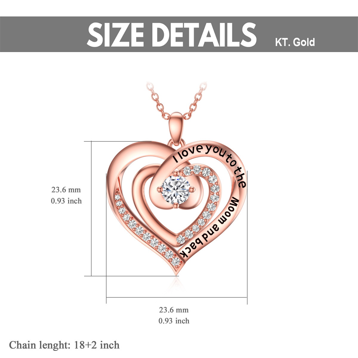 Sterling Silver with Rose Gold Plated Round Moissanite Heart With Heart Pendant Necklace with Engraved Word-4