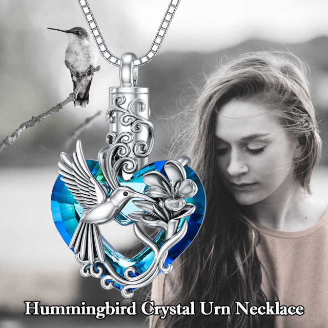 Collar de plata de ley con forma de corazón de colibrí de cristal y urna de violeta-3