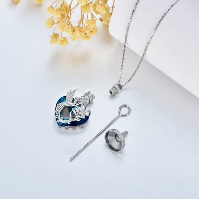 Colar de prata esterlina com cristal em forma de coração com beija-flor e urna violeta-5
