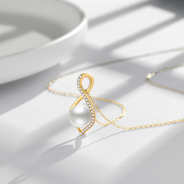 14K Gold Moissanite & Pearl Infinite Symbol Pendant Necklace-3