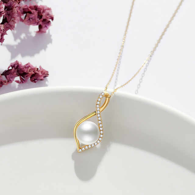 14K Gold Moissanite & Pearl Infinite Symbol Pendant Necklace-2