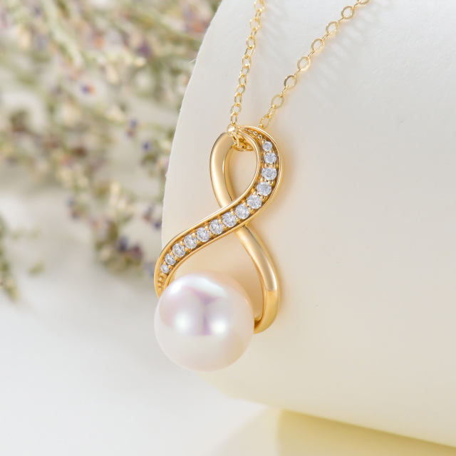 14K Gold Moissanite & Pearl Infinite Symbol Pendant Necklace-3