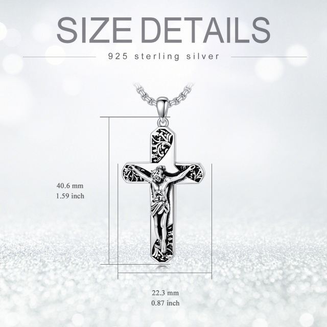 Sterling Silver Cross & Jesus Pendant Necklace for Men with Box Chain-4