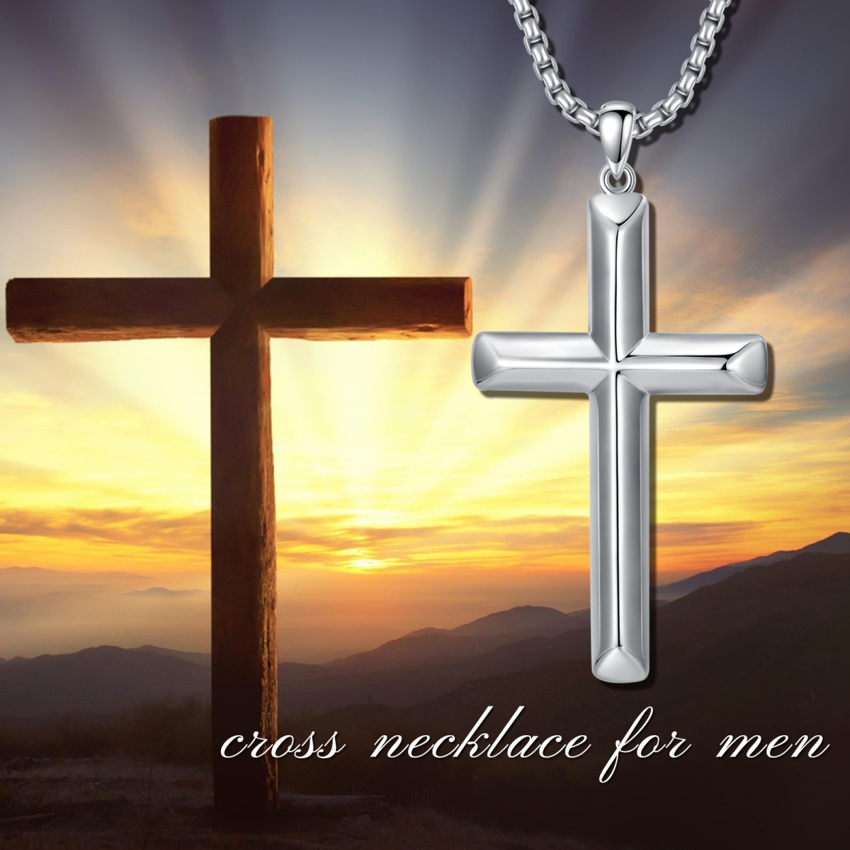 Sterling Silber Kreuz-Anhänger Halskette für Männer-6
