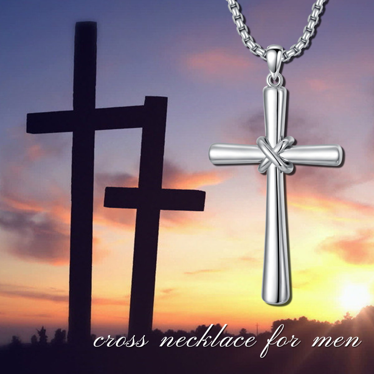 Sterling Silver Cross Pendant Necklace for Men-6