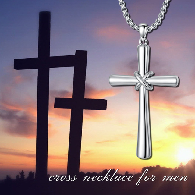 Collar de plata de ley con colgante en forma de cruz para hombre-5