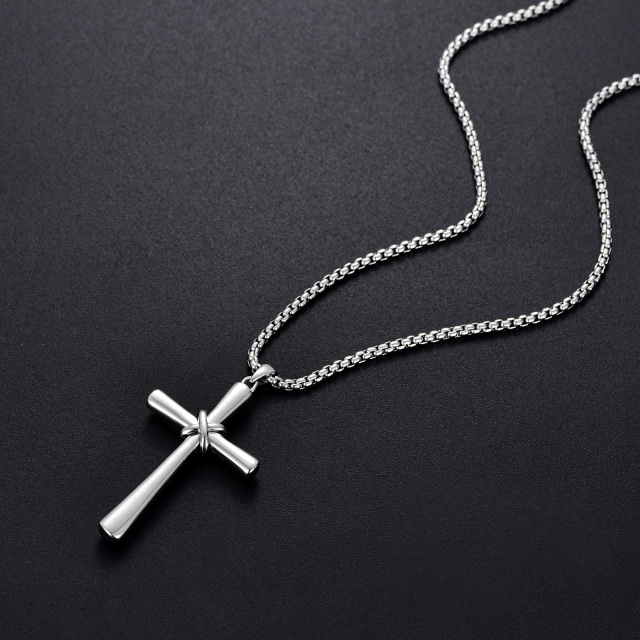 Collar de plata de ley con colgante en forma de cruz para hombre-3