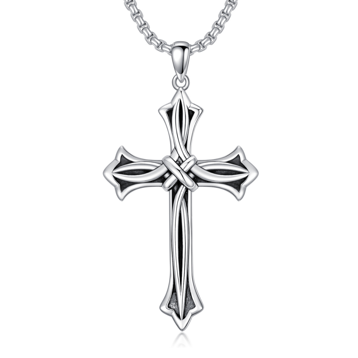Sterling Silber Kreuz Knoten Anhänger Halskette für Männer-1