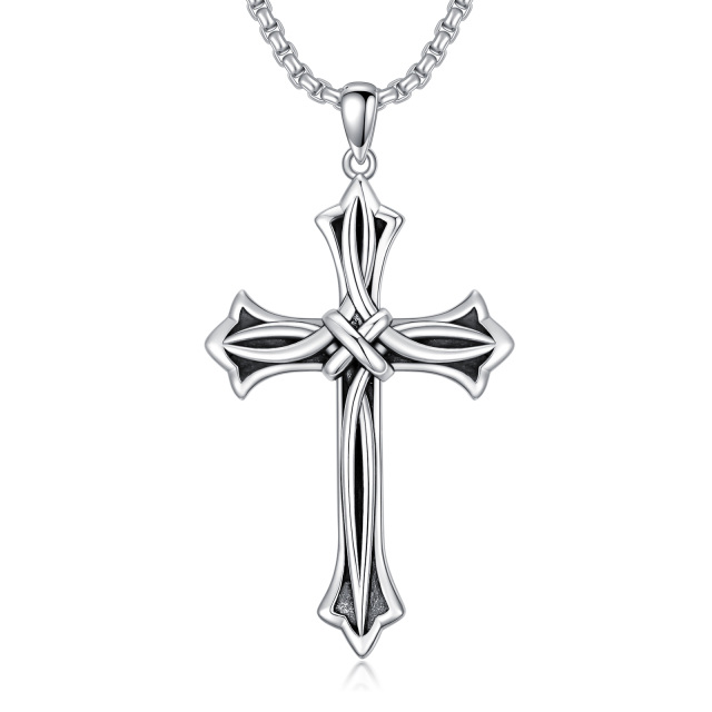 Sterling Silver Cross Knot Pendant Necklace for Men-0