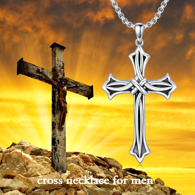 Sterling Silver Cross Knot Pendant Necklace for Men-4