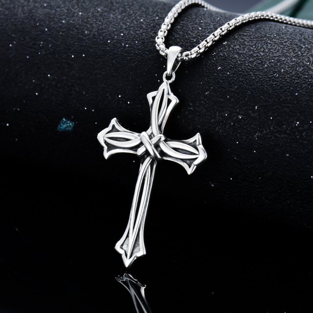 Sterling Silber Kreuz Knoten Anhänger Halskette für Männer-2