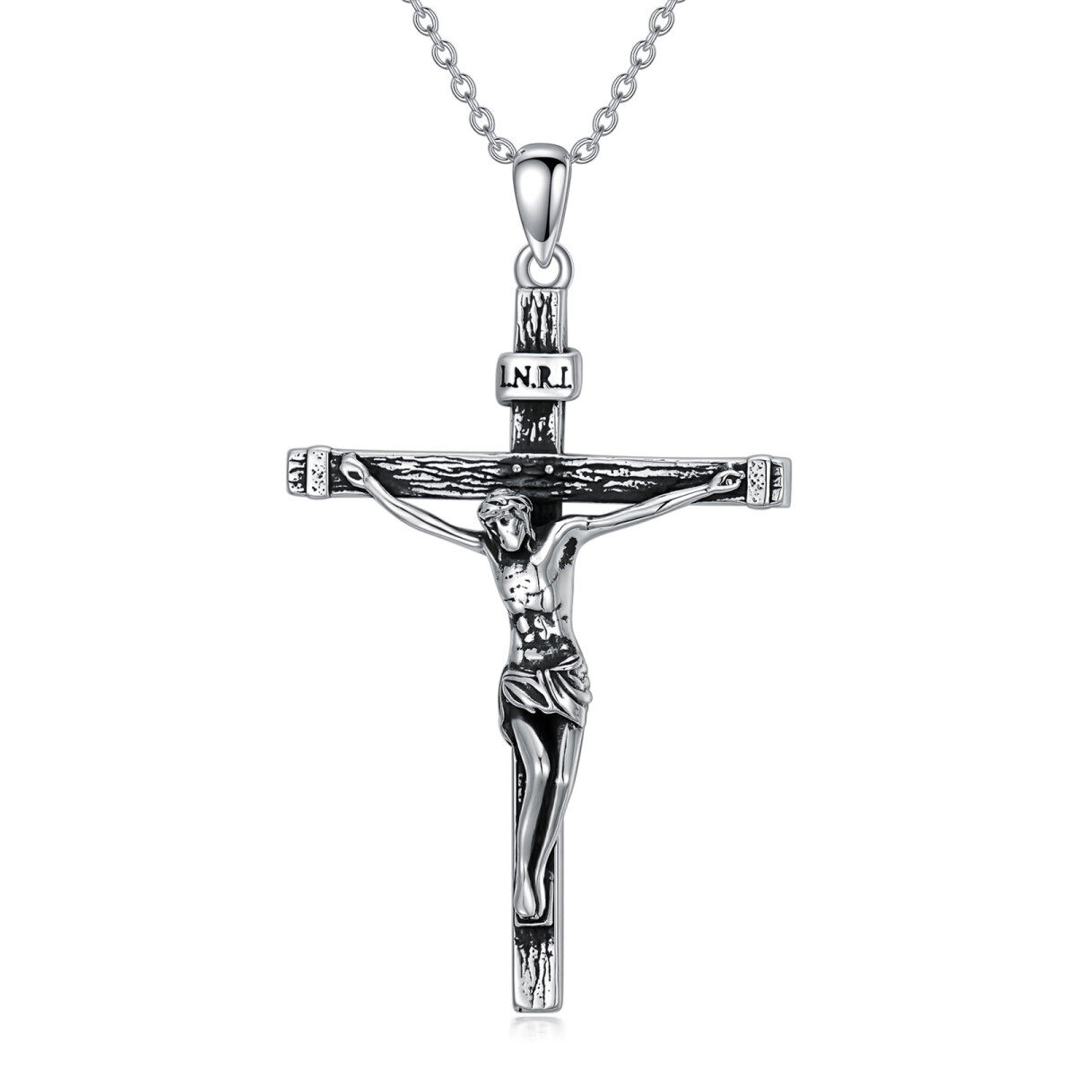 Sterling Silver Vintage Jesus Cross Pendant Necklace-1