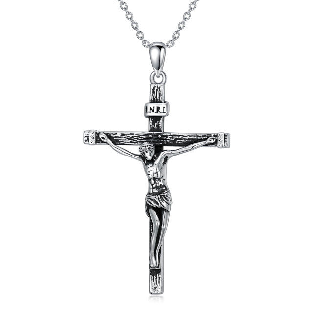 Sterling Silver Vintage Jesus Cross Pendant Necklace-0