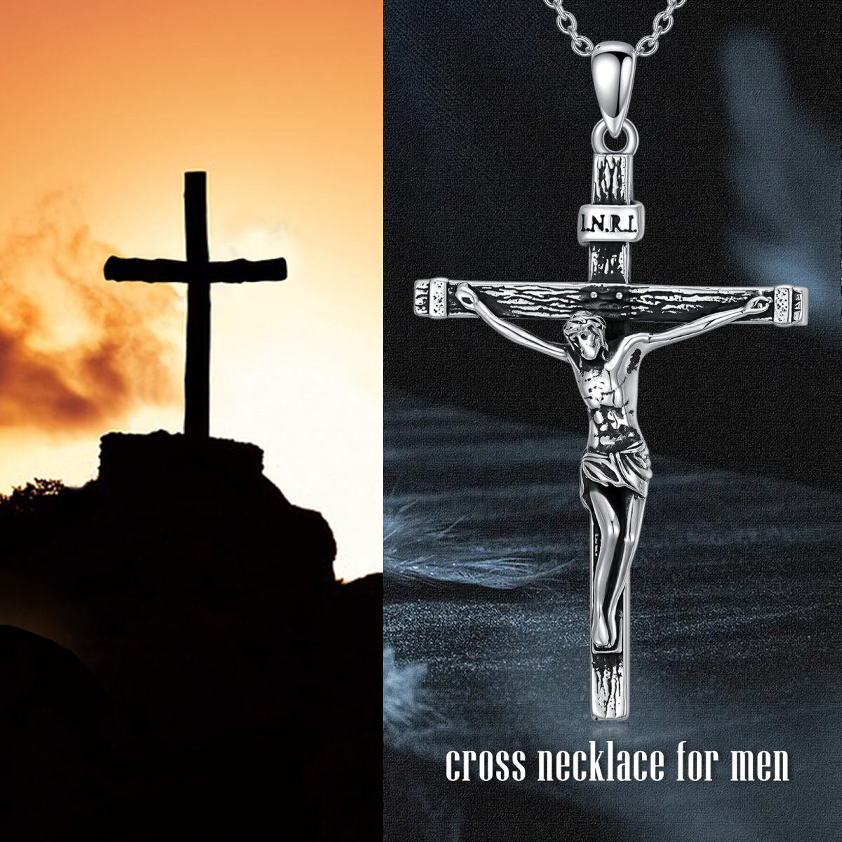 Sterling Silver Vintage Jesus Cross Pendant Necklace-6