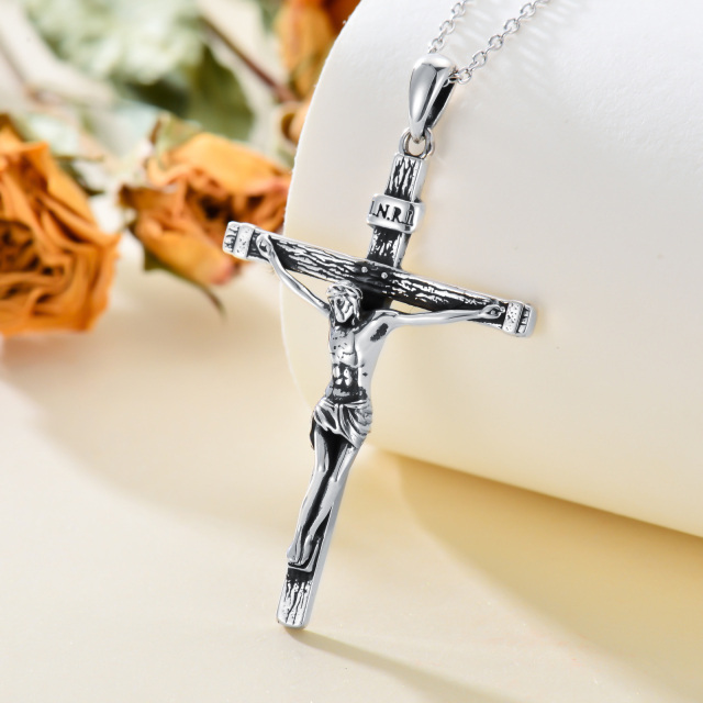 Sterling Silver Vintage Jesus Cross Pendant Necklace-2