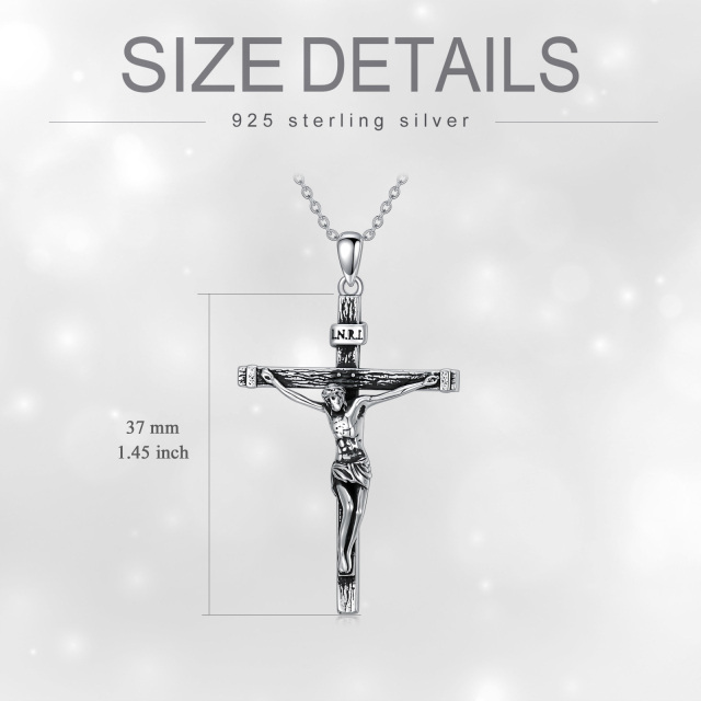 Sterling Silver Vintage Jesus Cross Pendant Necklace-4