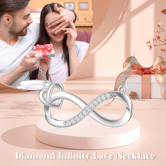 S925 diamante símbolo do infinito com formato de coração pingente colar presentes para mulheres-2
