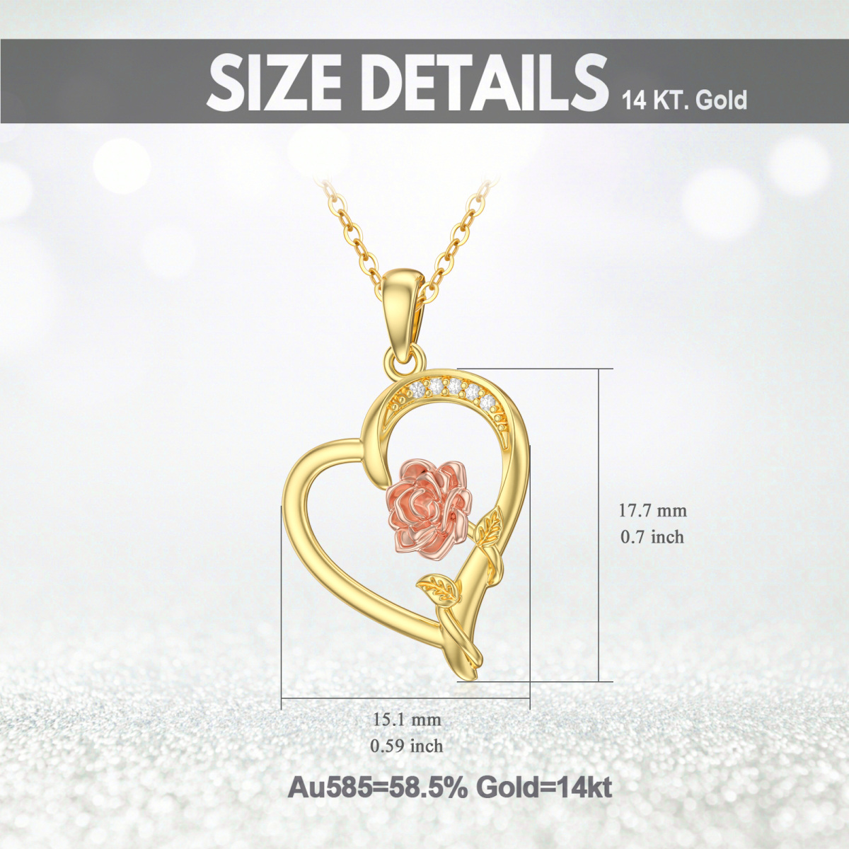 Collier pendentif rose et coeur en or 14K et or rose Moissanite-6