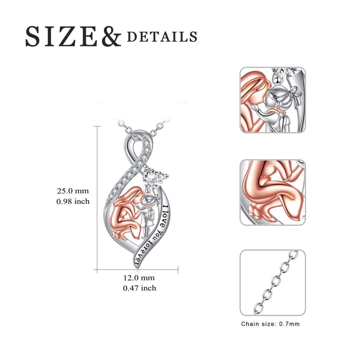 Collier en argent sterling à pendentif mère en zircon cubique bicolore avec mot gravé-5