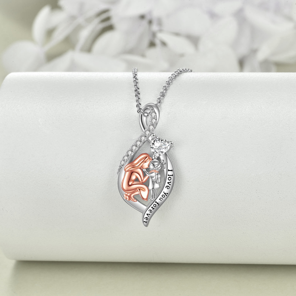 Collier en argent sterling à pendentif mère en zircon cubique bicolore avec mot gravé-3