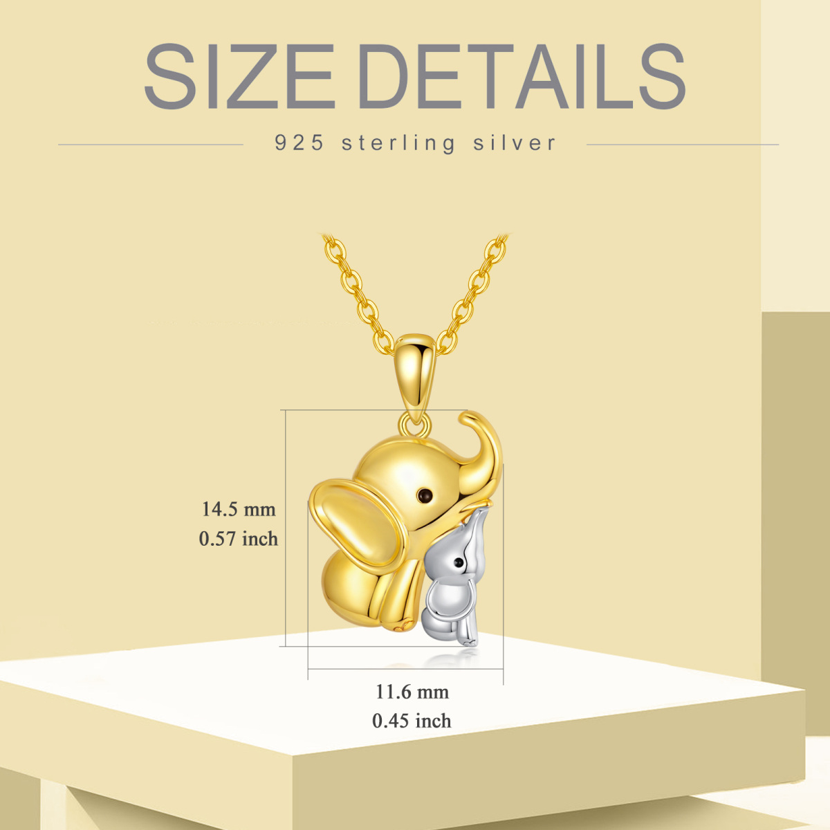 14K Gold Two-tone Elephant Mom & Baby Pendant Necklace-6