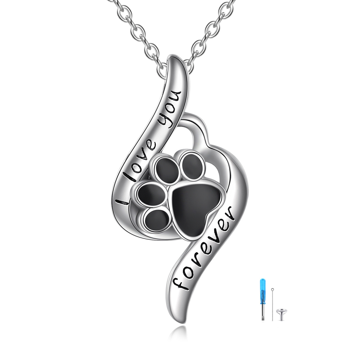 Sterling Silver Paw Urn Necklace for Ashes with Engraved Word-1