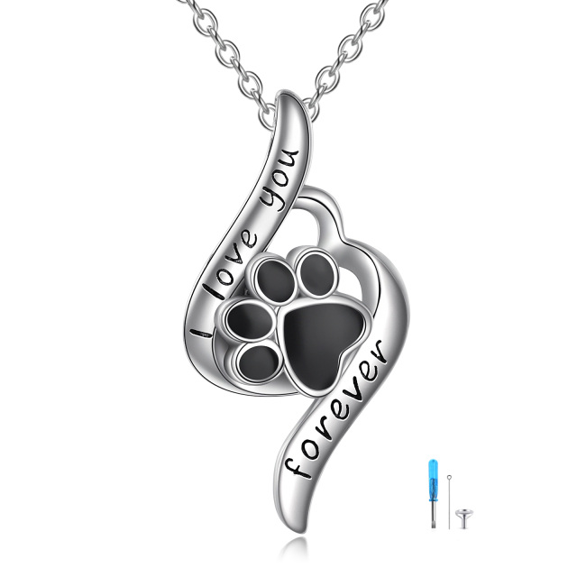 Sterling Silver Paw Urn Necklace for Ashes with Engraved Word-0