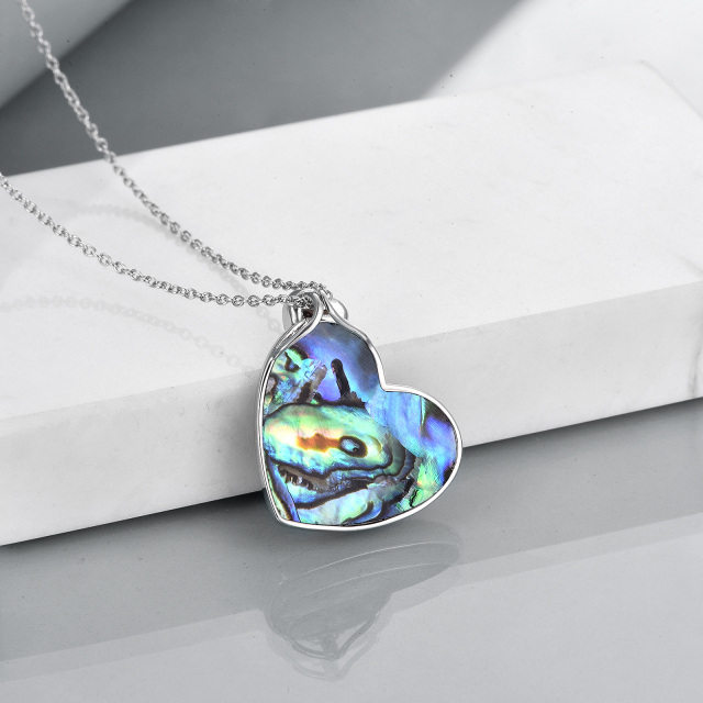 Sterling Silver Heart Abalone Shellfish Couple & Heart Pendant Necklace with Engraved Word-4