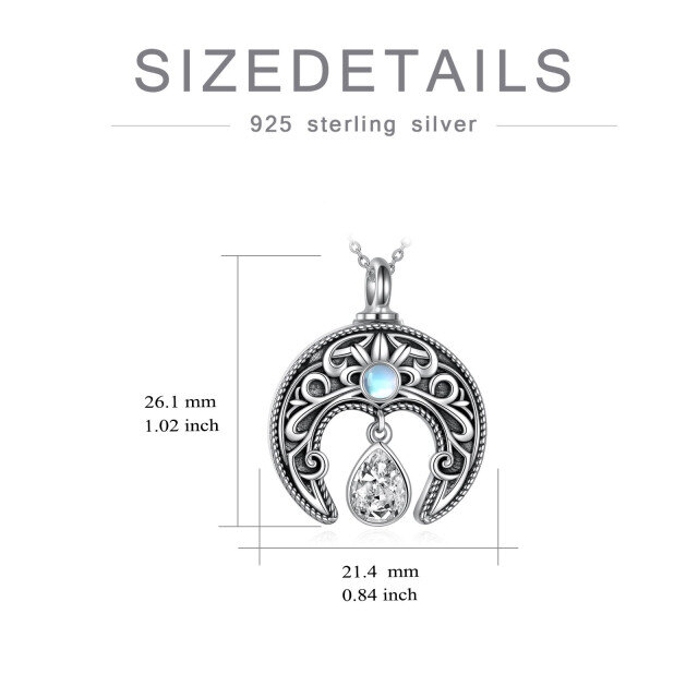 Sterling Silver Zircon Moon Urn Necklace for Ashes-4