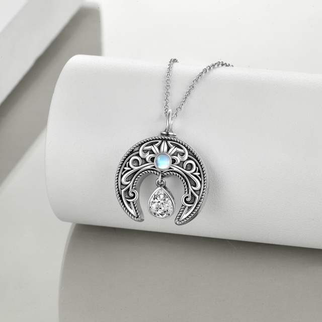 Sterling Silver Zircon Moon Urn Necklace for Ashes-3