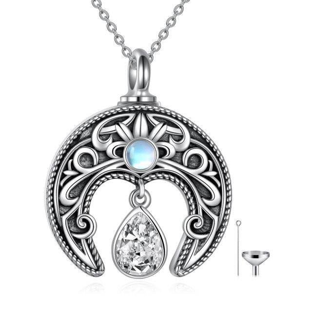 Sterling Silver Zircon Moon Urn Necklace for Ashes-0