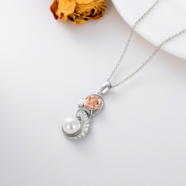 Collar colgante de plata de ley con forma circular de perla rosa y símbolo del infinito en-3