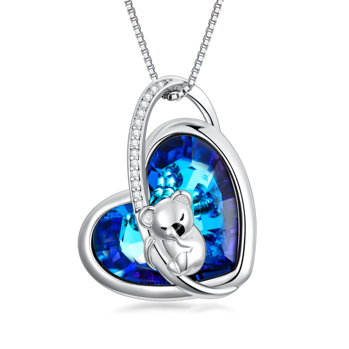 Sterling Silver Heart Koala & Mother Crystal Pendant Necklace-1