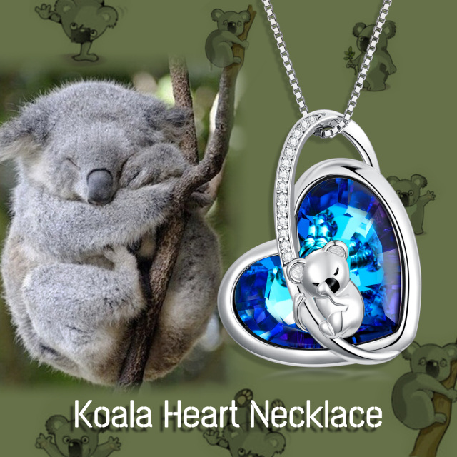 Sterling Silver Heart Koala & Mother Crystal Pendant Necklace-2