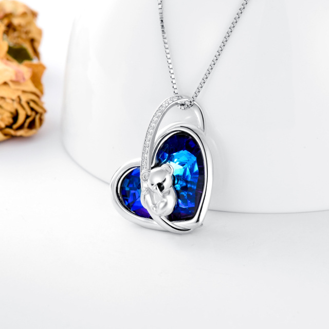 Sterling Silver Heart Koala & Mother Crystal Pendant Necklace-3