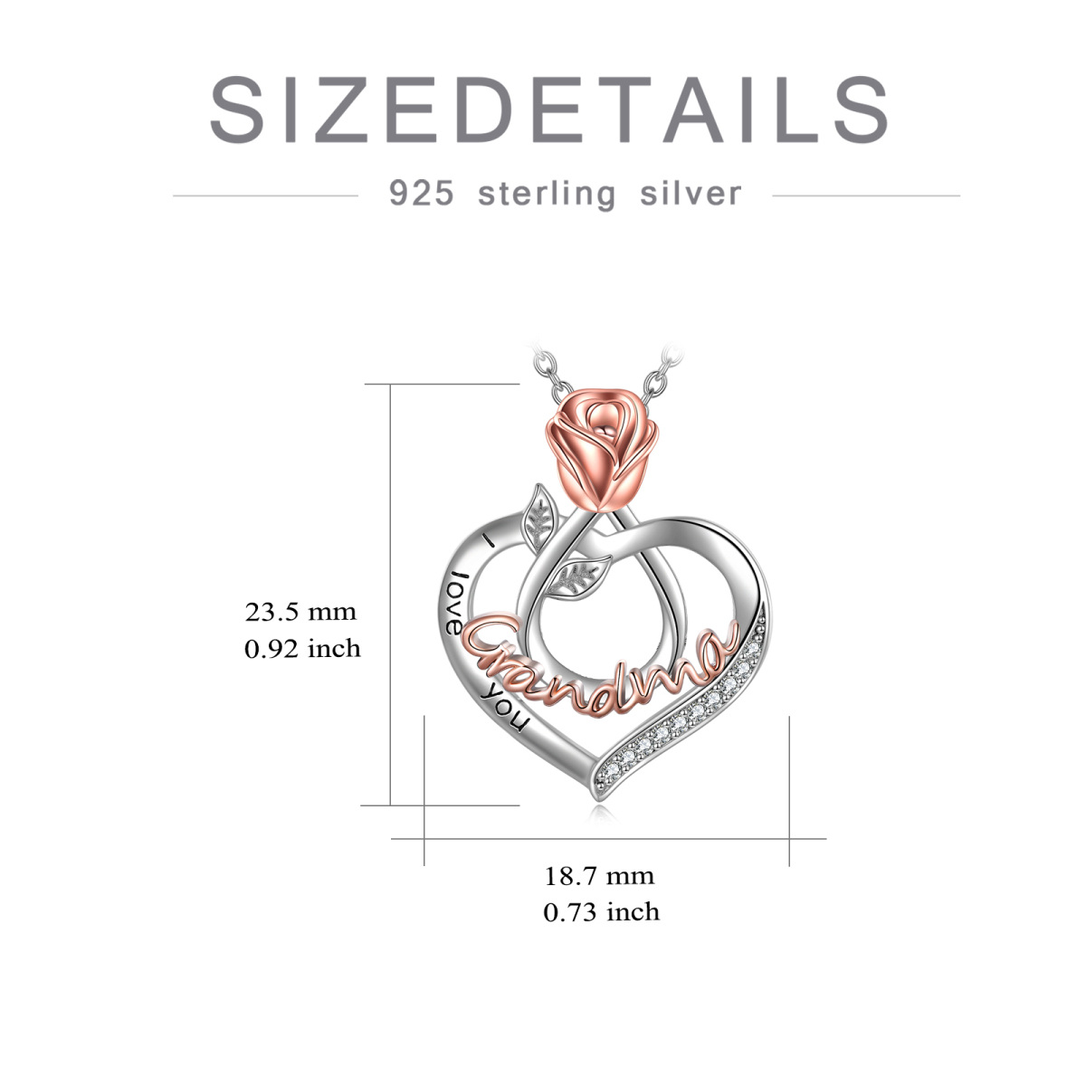 Collier en argent sterling avec pendentif rose et cœur en zircon cubique bicolore et mot g-6