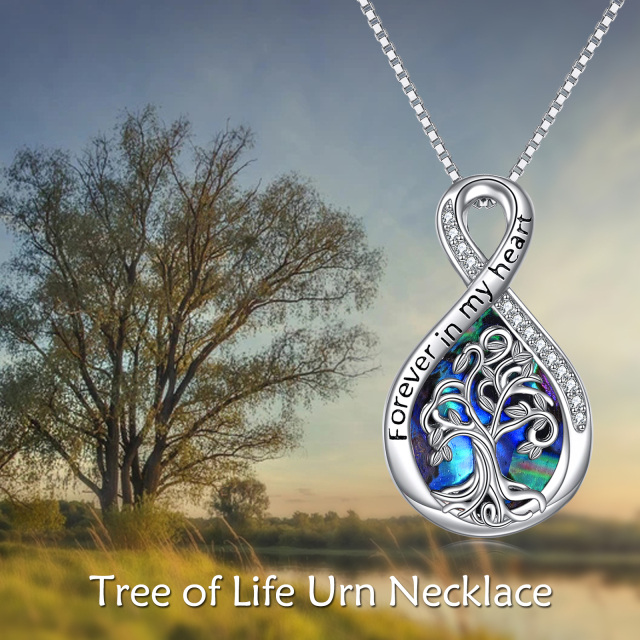 Sterling Silver Abalone Shellfish Tree Of Life & Infinity Symbol Urn Necklace for Ashes with Engraved Word-3