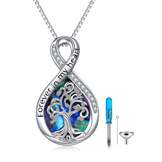 Sterling Silver Abalone Shellfish Tree Of Life & Infinity Symbol Urn Necklace for Ashes with Engraved Word-1