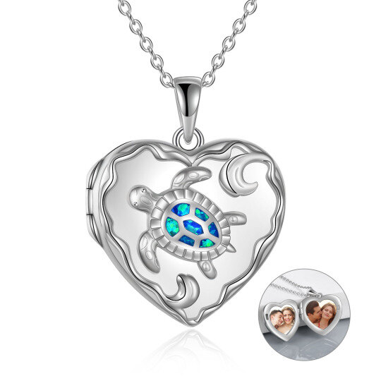 Collier en argent sterling avec pendentif photo personnalisé Turtle & Turtle avec mot grav