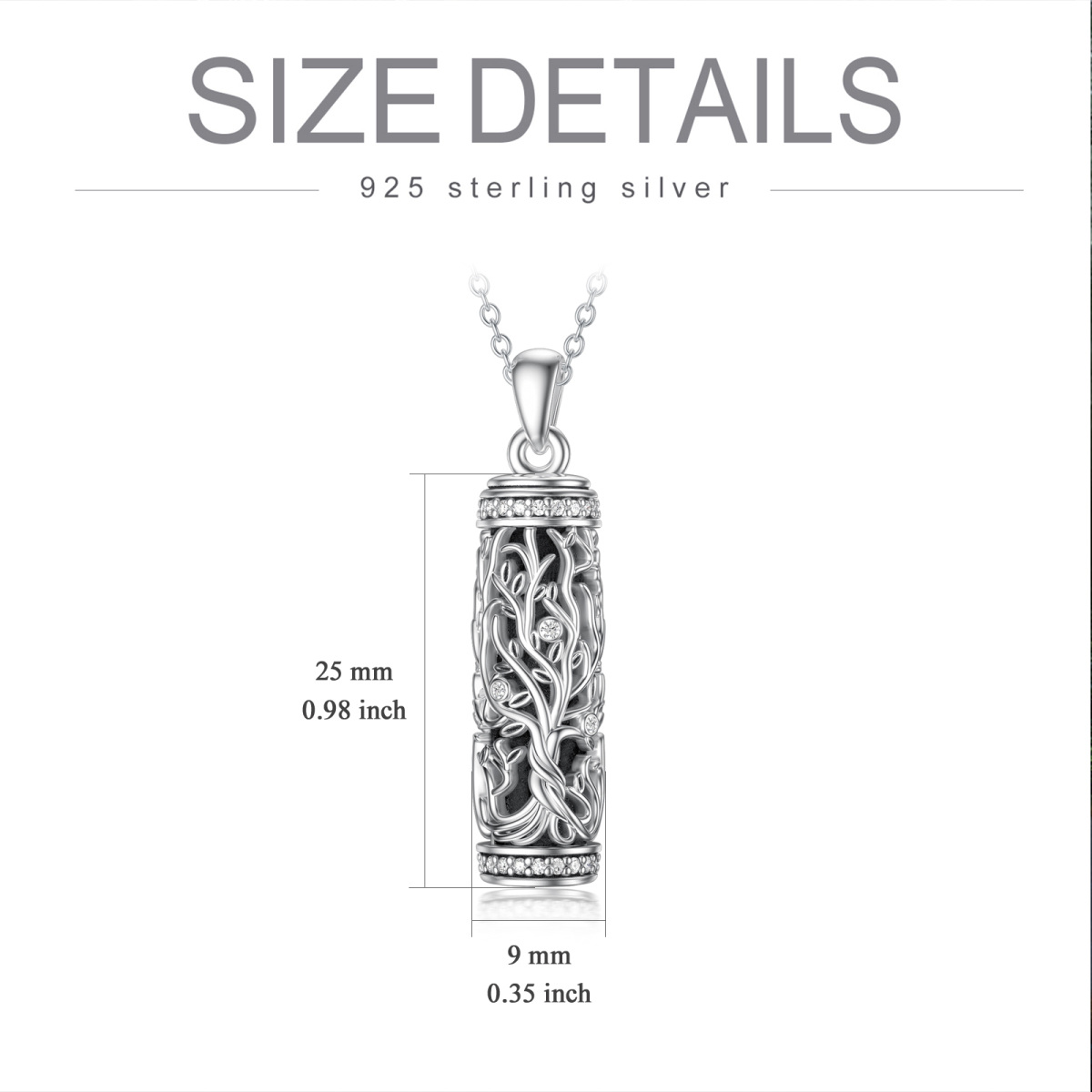 Sterling Silber zweifarbig Cubic Zirkonia Baum des Lebens Urne Halskette für Asche-3