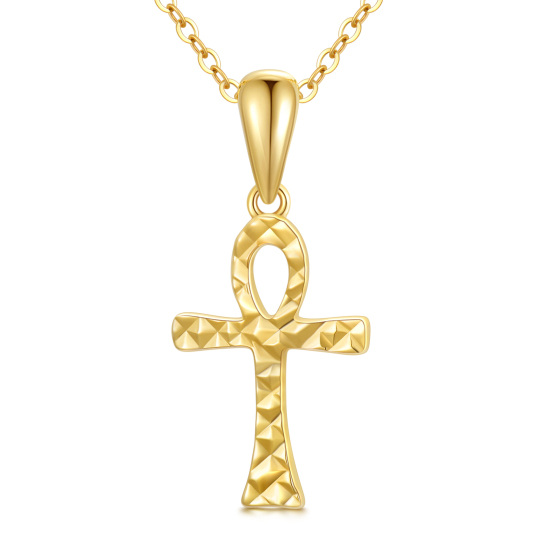 14K Gold Cross Charm Pendant Necklace in 18''+1''+1'' Extender Inch