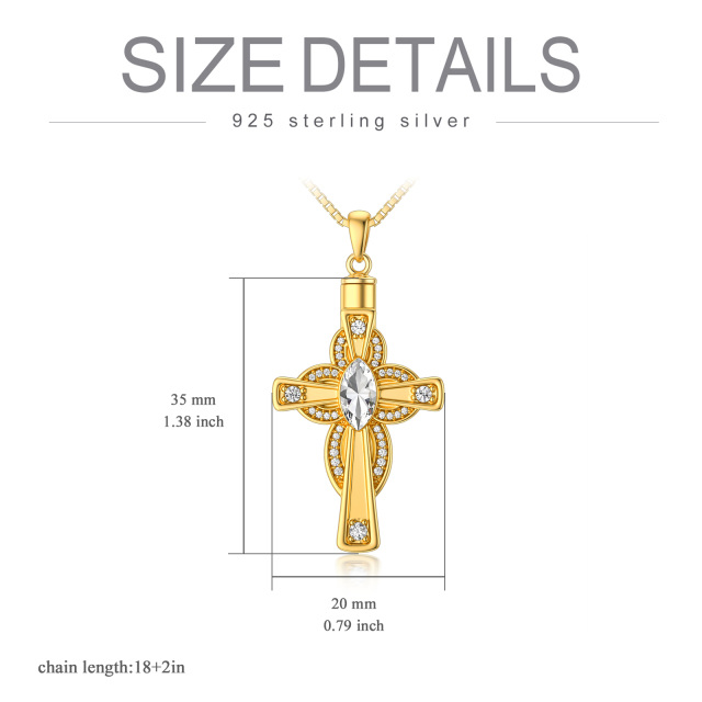 Sterling Silver with Yellow Gold Plated Oval Crystal Cross Urn Necklace for Ashes-2